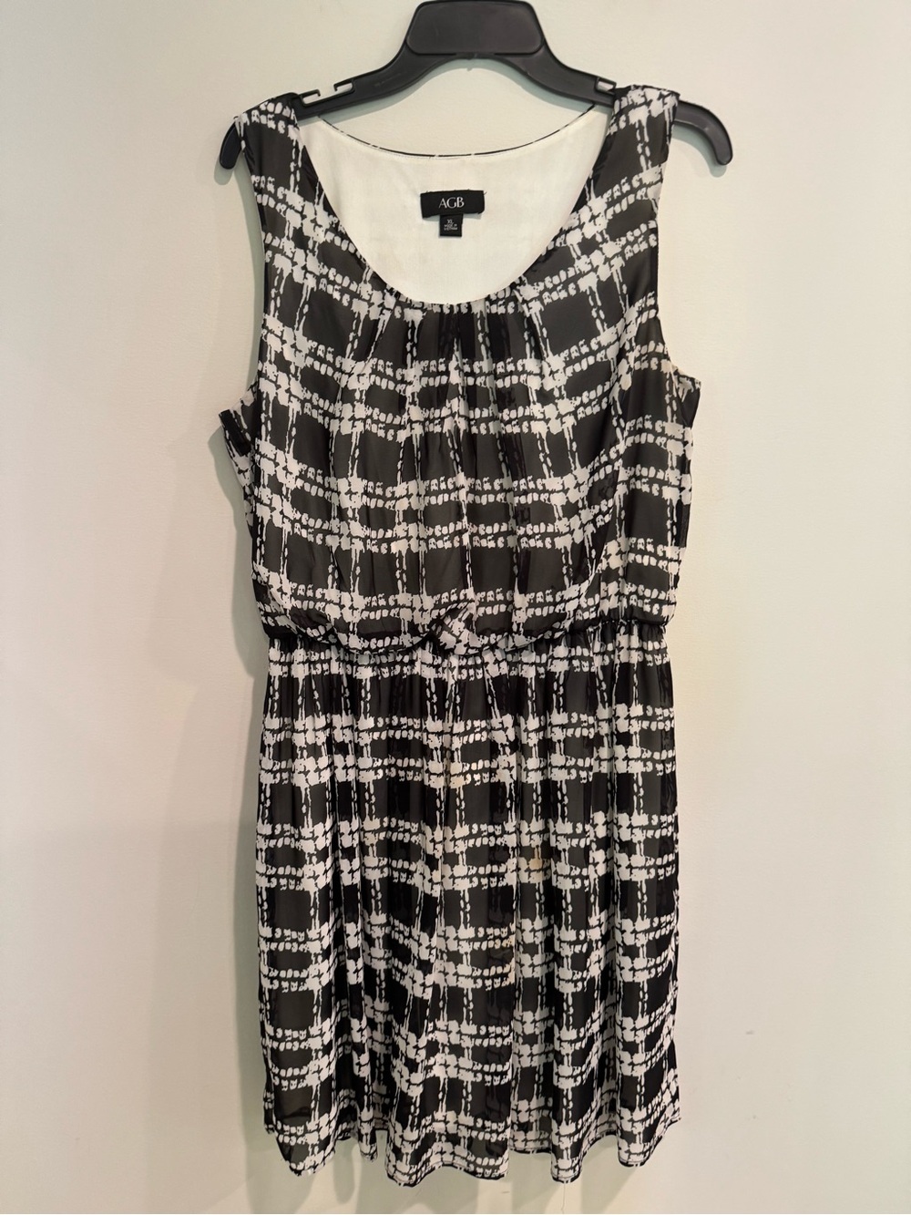 AGB Black & White Patterned Sleeveless Mini Dress Crew Neck Wedding Event Sz XL